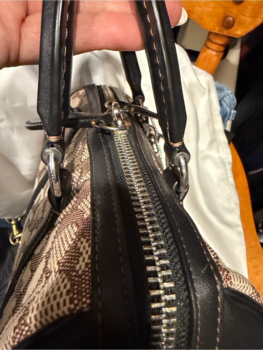 Coach Ruby Satchel 25 Brown Signature Canvas Satchel with Black Trim - Picture 5 of 7